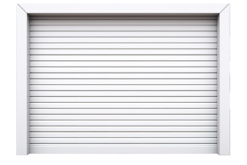 white home shutter, car parking shutter, closed shop, front view isolated on a transparent background. PNG cutout or clipping path.	