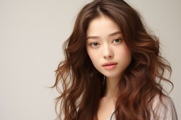 Naklejka premium Pretty young Asian woman without makeup with brunette hair