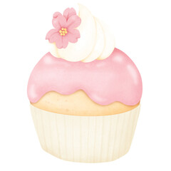 Sakura cupcake watercolor drawing