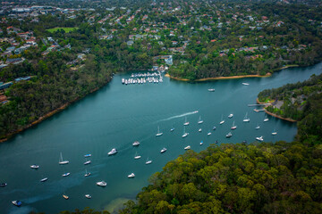 Fototapeta na wymiar Drone aerial view over suburbs of Northern Beaches in Sydney Australia