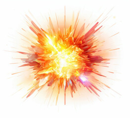 Bright Explosion of Fire and Sparks on White Background
