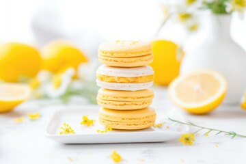 Obraz na płótnie Canvas lemon flavored macarons, yellow theme