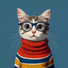 Hipster Cute Pop Art Cat Illustration, Generative AI