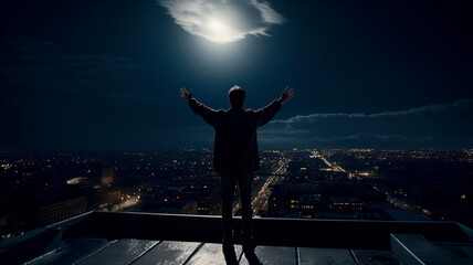 Fototapeta na wymiar Male sleepwalker on roof at night