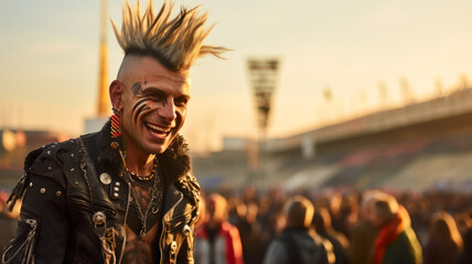 Young happy punk with mohawk hairstyle - obrazy, fototapety, plakaty