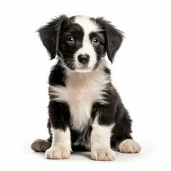 Black and White Puppy Sitting Down in a Captivating Pose