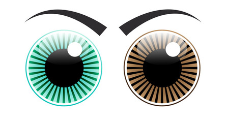 Two eyes, one green and the other brown. Vector illustration