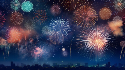 Beautiful fireworks background at night for holiday decoration