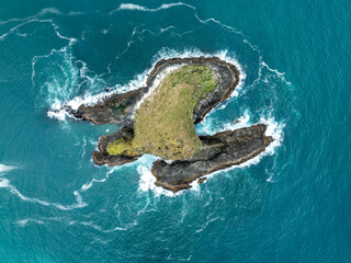 Aerial of Matapia Island off the coast of 90 Mile Beach, Northland, New Zealand.