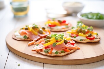 pita pizzas with melted cheese and bell peppers