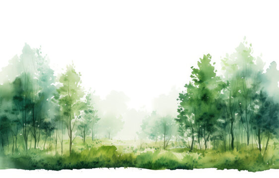 Watercolor Painting of Trees and Grass
