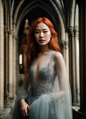 portrait of beautiful asian woman with pale red hair