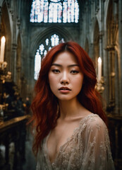 Fototapeta premium portrait of beautiful asian woman with pale red hair