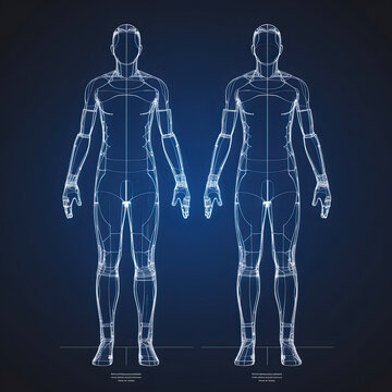 Blueprint of Male and Female Human Body, Detailed Structure of Man and Womans Body
