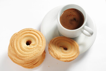 Overhead view of cookies and coffee
