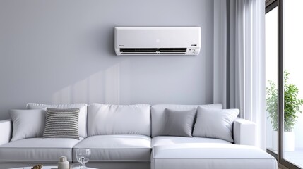 White background complements the minimalistic air conditioner with a vent.