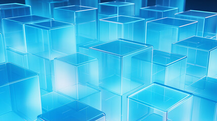 Abstract illustration of transparent blue cubes background. Futuristic background design