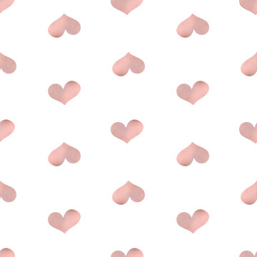  Seamless pattern of watercolor hearts in bright pink and polka dot pattern. Beautiful minimalist pattern for a festive birthday or Valentine's Day package. A festive print for a fabric or keepsake fo