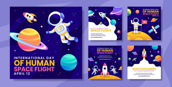 Human Space Flight Social Media Post Flat Cartoon Hand Drawn Templates Background Illustration