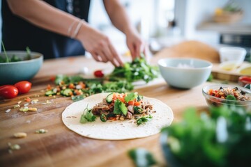 making vegan tacos with fresh ingredients - obrazy, fototapety, plakaty