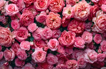 Fototapeta premium many pink roses forming a wall of roses