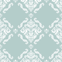 Classic seamless pattern. Damask orient ornament. Classic light blue and white vintage background. Orient pattern for fabric, wallpapers and packaging