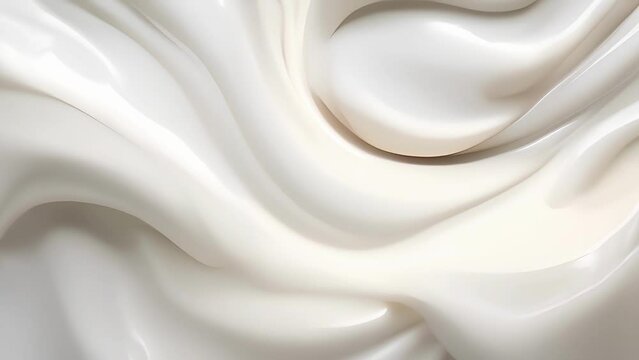 An abstract macro shot of a s dripping off excess sour cream the viscous motion of the liquid slowly ebbing away.