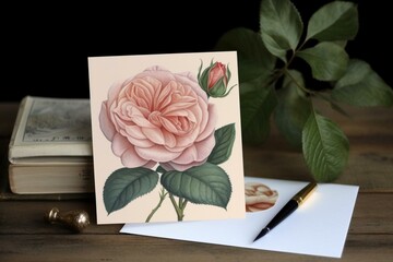 Illustrated card featuring a lovely rose. Generative AI