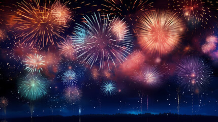 Fototapeta premium Beautiful creative holiday background with fireworks and sparkles