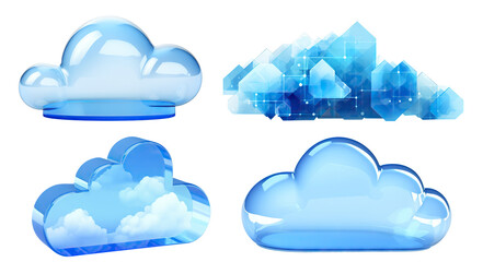 Set of blue clouds, cut out. Concept of cloud server, storage and data