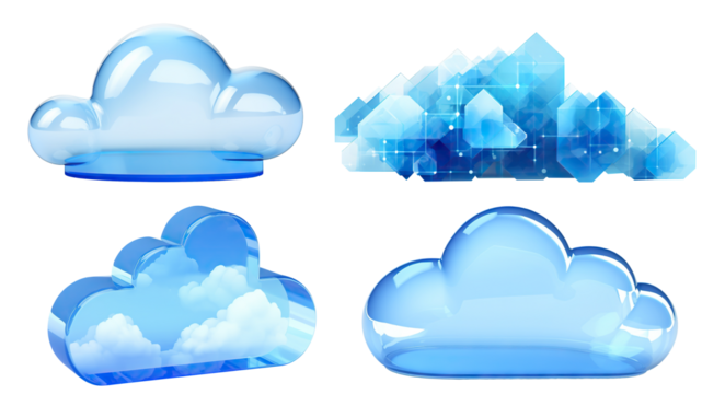 Set of blue clouds, cut out. Concept of cloud server, storage and data