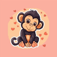 Cute baby monkey sticker vector illustration