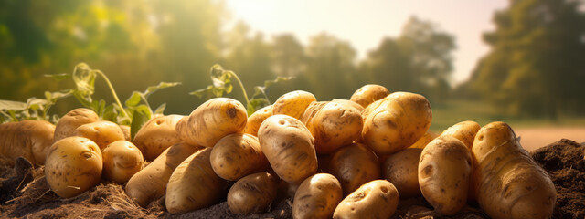Fresh potatoes on the ground.	
 - obrazy, fototapety, plakaty