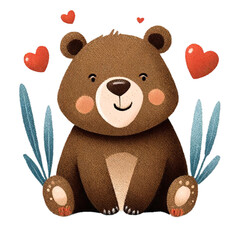 Cartoon cute little bear with balloons on Valentine's Day