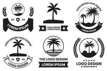 Coconut tree or sea logo in the concept of tourism in vintage style