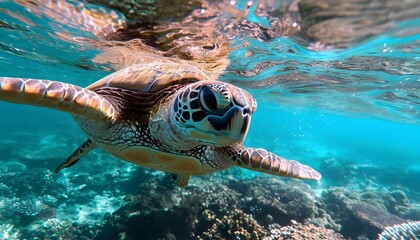 green turtle swimming in the sea