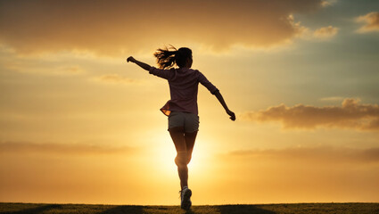 Two girls jump in the sky with the sun behind them ai image