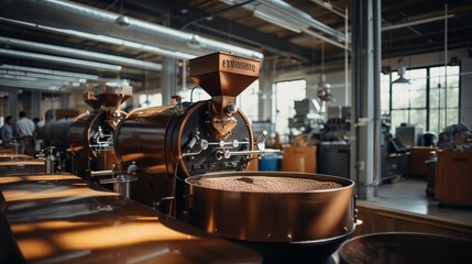 
Interior shots of a coffee beans roastery, showcasing the machinery and atmosphere of the...
