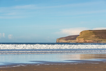 View of Dunnet Beach near Thurso on the north coast of Scotland, UK - 711331606