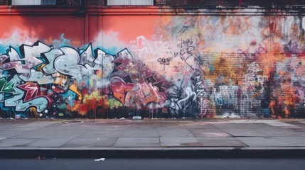 Store enrouleur sans perçage Graffiti  Urban scenes of a fading graffiti wall, showcasing the weathered and imperfect beauty of street art over time,