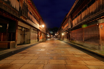 Higashi Chaya District with teahouses and shops situated at Higashiyama, Kanazawa, Ishikawa, Japan