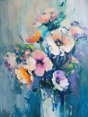 floral brushstroke oil painting with muted color, perfect for wall art and printing design