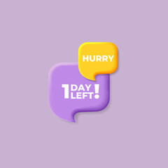 Hurry 1 day left banner sign, chat speech bubble design yellow and purple