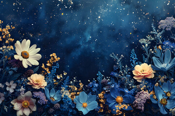 Obraz na płótnie Canvas Cosmic Floral Border