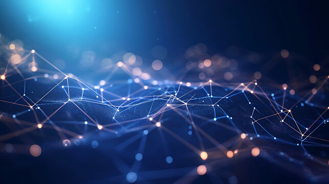 Technology Network Background Featuring Bokeh Lights, Interconnected Dots, and Lines, Symbolizing the Seamless Integration of Digital Networks, ai network background