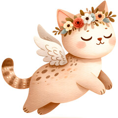 Cute cat watercolor nursery clipart with transparent background