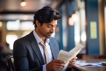 actor in modern attire reading lines with a costar in a cafe