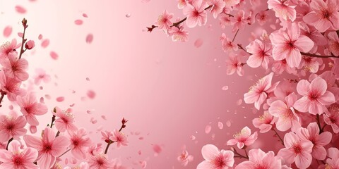 Cherry blossom on the pink background. Banner with copy space