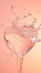 Water heart splashing on a peach fuzz background. Pastel colors in the style of  minimalism. Minimal love and women's day background	