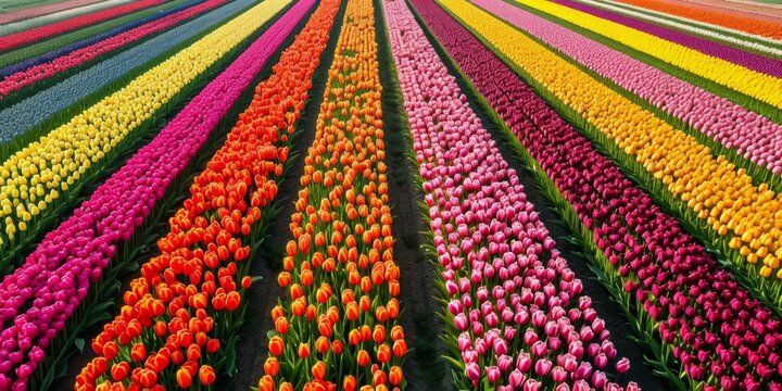 Aerial view of colorful tulip fields